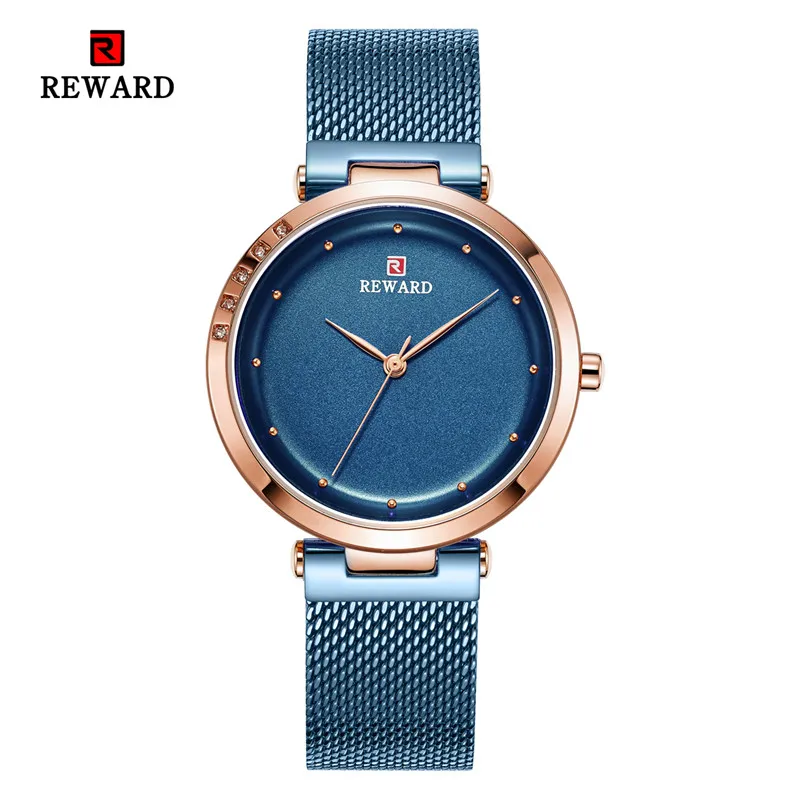 Награда ультра-тонкие женские кварцевые часы со стразами водонепроницаемые женские часы водонепроницаемые часы из розового золота женские часы - Цвет: Синий