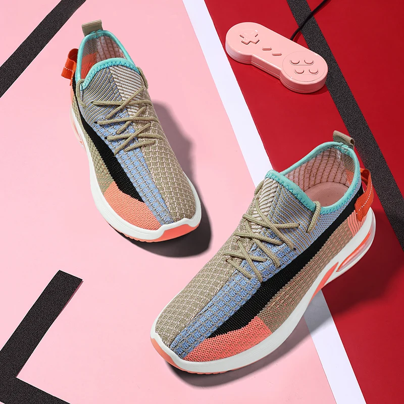 

New ladies casual sports shoes fly woven comfortable breathable fashion wild thick bottom shock absorption non-slip lightweight