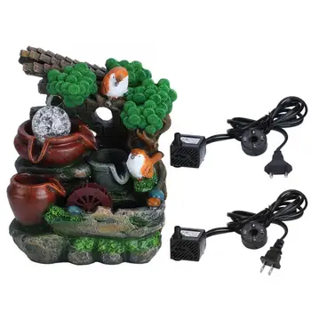 

Desktop Resin Bird Statue Water Flowing Fountain Ornament Simulate Rockery Table Decoration with Light