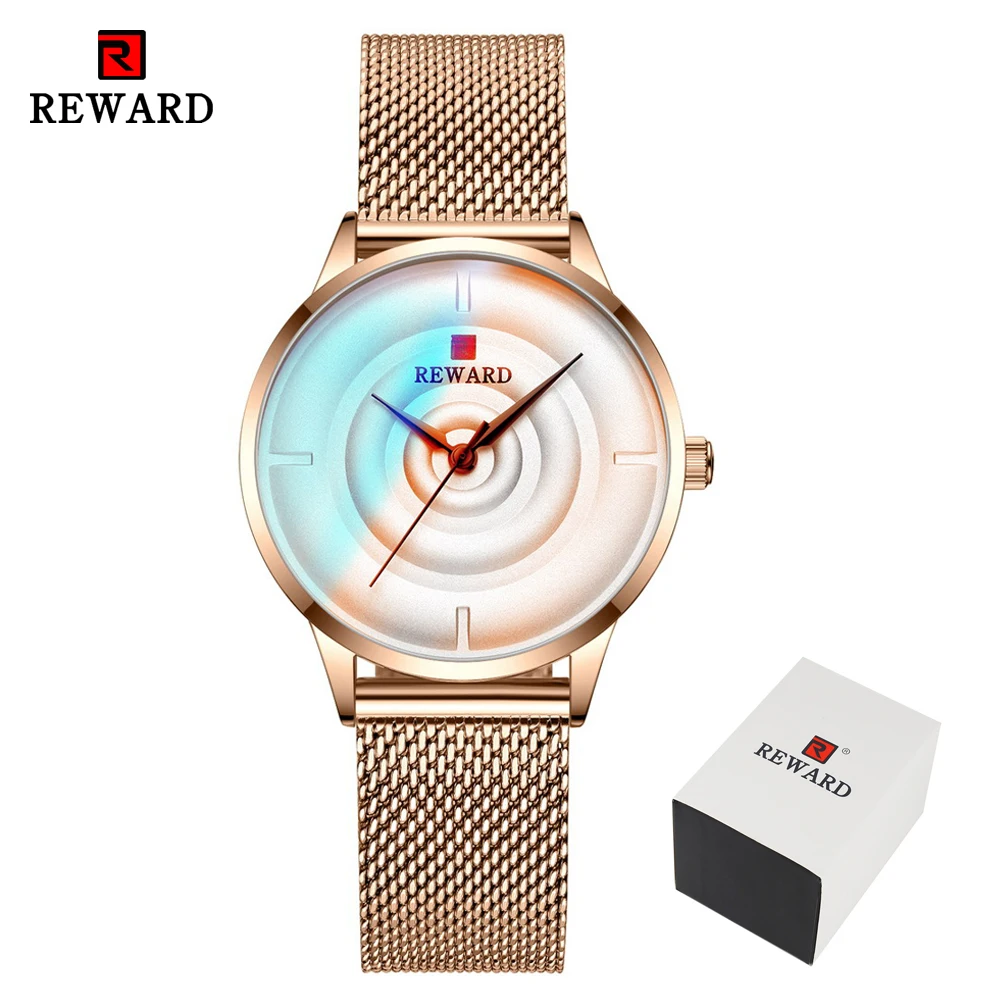 Rose Gold Box Модные женские часы с цветным стеклом, браслет из розового золота, кварцевые наручные часы, женские водонепроницаемые часы с ремешком из стального сетчатого материала для девушек - Цвет: Rose Gold Box