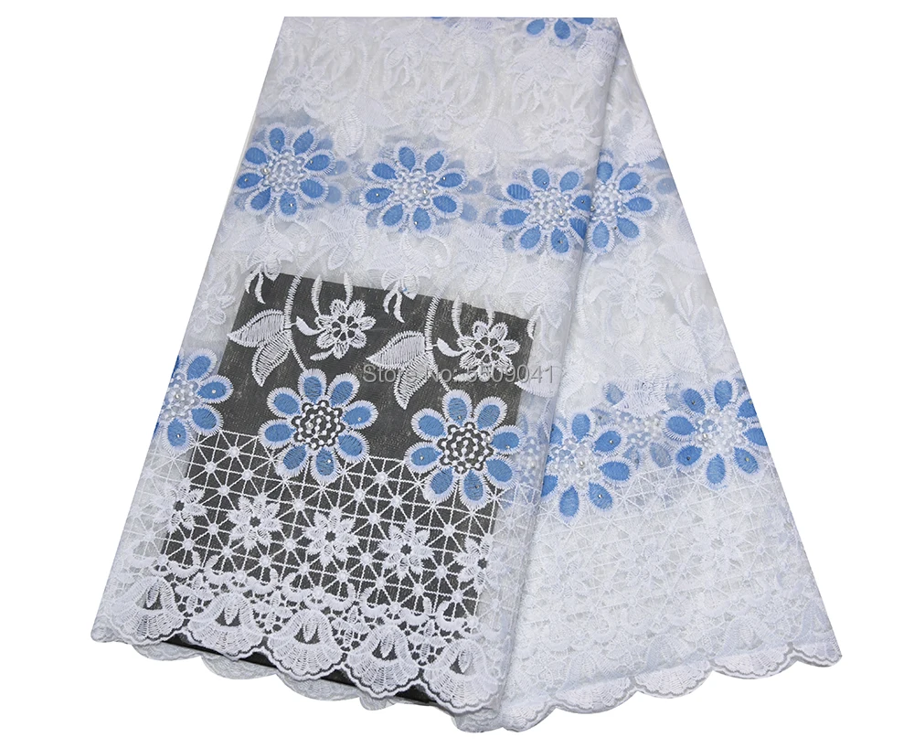 Ручная вышивка бисером цветы Африканские кружева DIY свадебное платье Ткань 5 ярдов/шт PS732 - Цвет: Светло-голубой