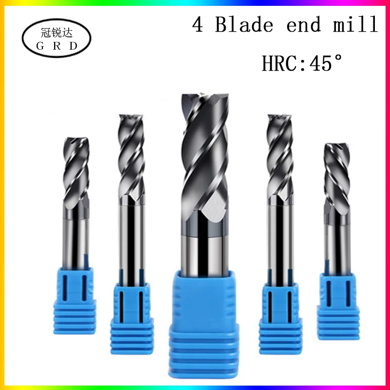 HRC45 End Milling cutter CNC Tool Holder End Mills 4 Flutes Carbide Cutting Tools 1-20mm Small diameter milling cutter 45deg