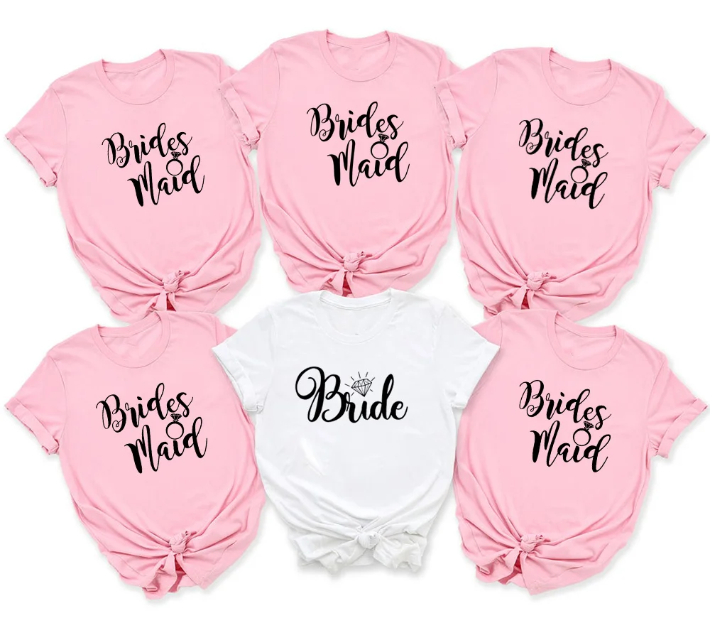 Novia despedida de soltera fiesta novias equipo de dama de Honor, camiseta para Mujer de verano Casual de Mujer Tops Tees, Camisetas de Mujer