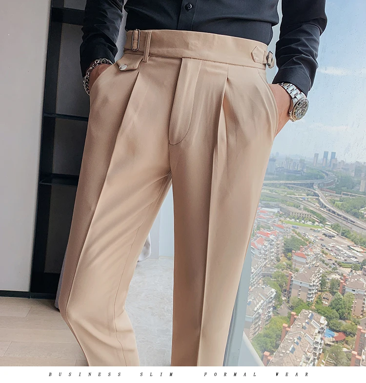 Tanie 2021 nowy projekt mężczyźni spodnie z wysokim stanem solidna anglia garnitur w sklep