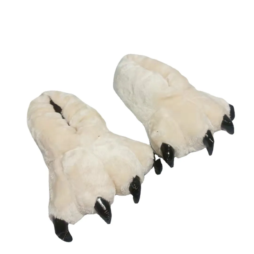 Gray Leopard Print Fur Slippers - Stylish Unisex Animal Paw Slides