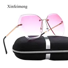Xinfeimeng, Роскошные, модные, без оправы, негабаритные, с вырезами, линзы, солнцезащитные очки для женщин, брендовые, Обрезанные, солнцезащитные очки, женские очки, UV400 Oculos