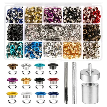 

600Pcs 12 Colors 3/16 Inch Grommets Kit,with 4 Pieces Installation Tool and Storage Box for DIY Shoes Clothes Crafts Bag