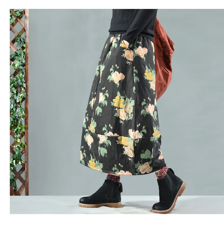 Vintage cotton quilted half-length printing in the thickening skirt warm flower skirt winter cotton skirt