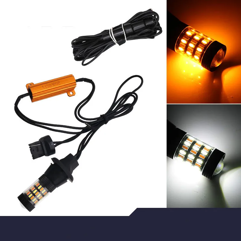 2 шт. T20 4014 60SMD 7440 СВЕТОДИОДНЫЙ Фонарь 1156 автомобильный стоп Обратный Свет дневного света 12 В лампа двухцветный сигнал поворота 18*68 мм