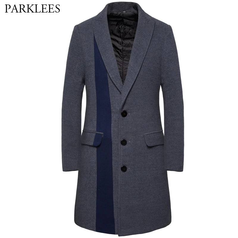 

Wool Trench Coat Men's Spring Winter 2019 New High Quality Casual Business Jacket Leisure Stitching Long Slim Coat