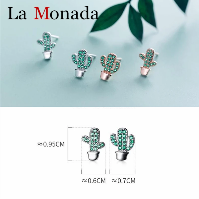 Подлинный 925 пробы серебро Асимметричный ослепительный Зеленый Кактус серьги-гвоздики в форме растения для маленьких девочек дети ясный кубический циркон ювелирные изделия