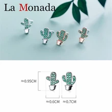 Подлинный 925 пробы серебро Асимметричный ослепительный Зеленый Кактус серьги-гвоздики в форме растения для маленьких девочек дети ясный кубический циркон ювелирные изделия