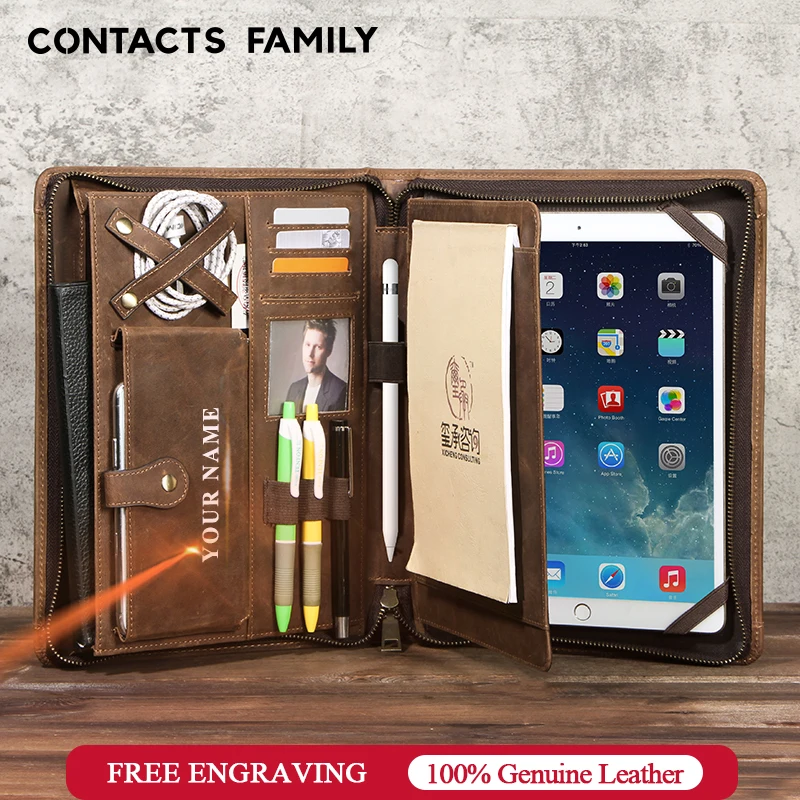 

Leather business office notebook document bag file folder portfolio journal note book case multi-function briefcase organizer