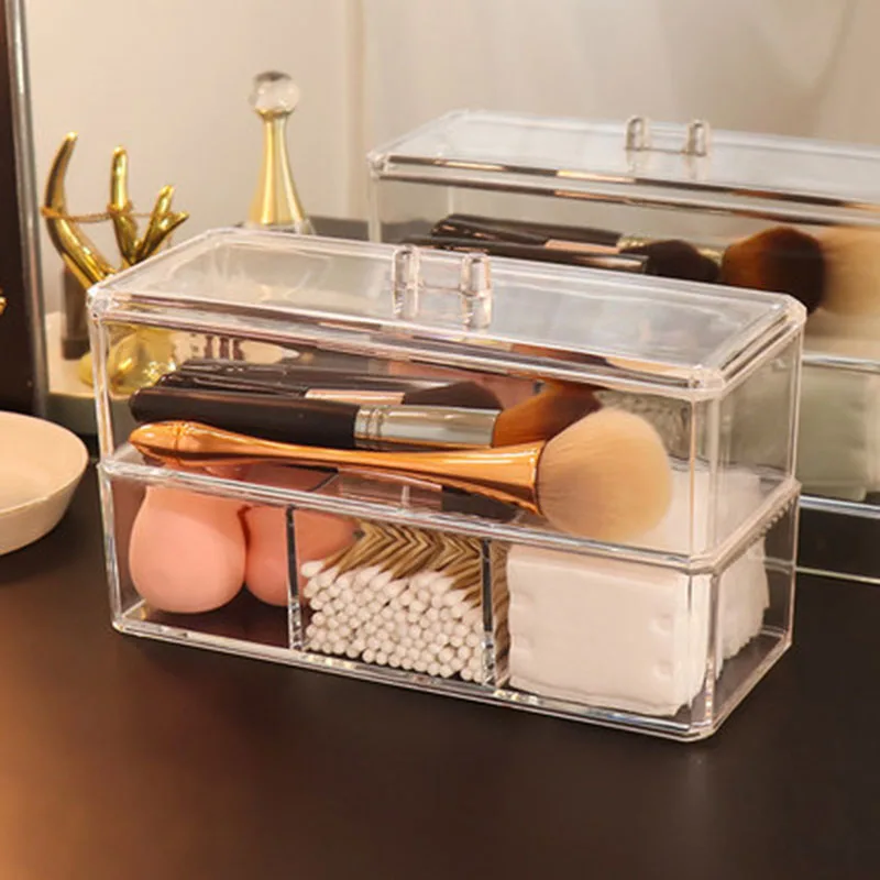 

Makeup Organizer Cosmetic Storage Box Plastic Organizador Rangement Drawer Organizer Makeup Brush Storage Rack Double Layer