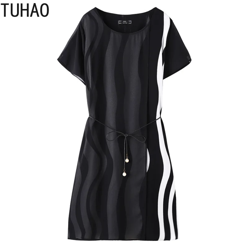 TUHAO размера плюс 10XL 9XL 8XL женское шифоновое платье в полоску летнее элегантное офисное женское элегантное черное платье WM18