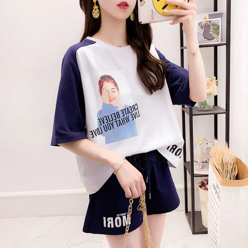 Женские комплекты в гонконгском стиле футболка с коротким рукавом и