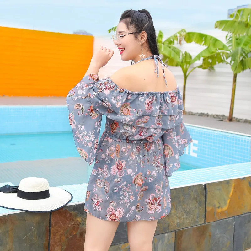 

2018 New Style Large Size Two-piece Swimsuits Sun-resistant Blouse Large Bust Push up Boxers Three-piece Set Fat Mm Swimming Sui
