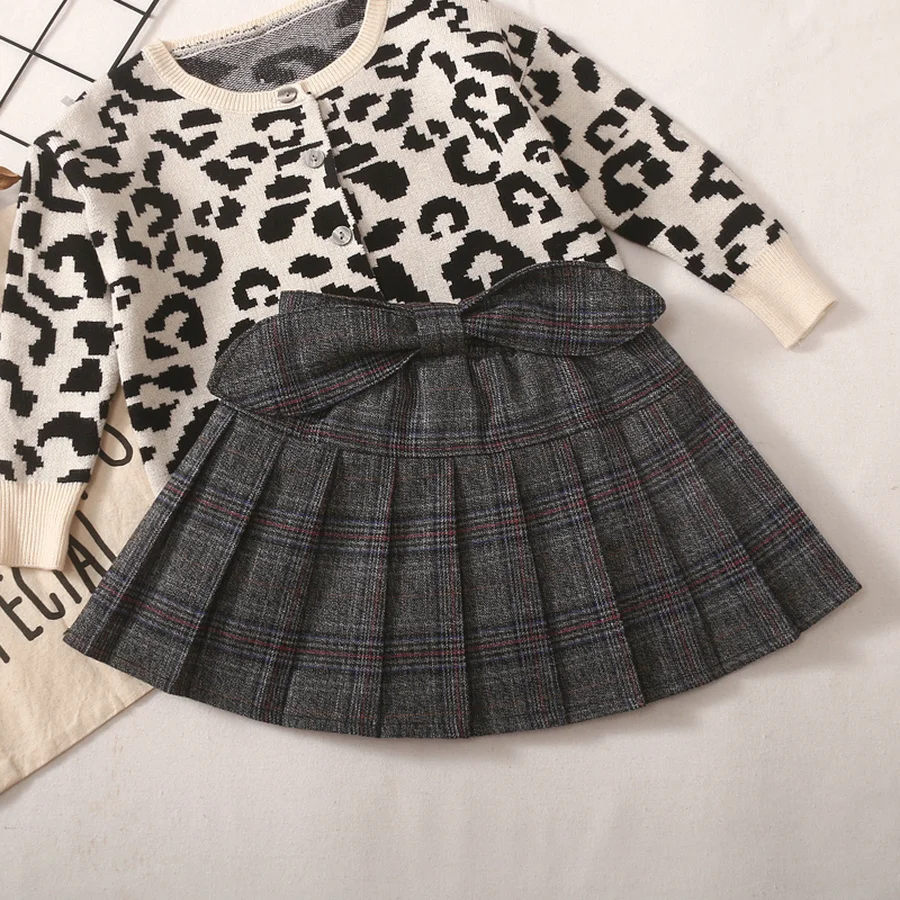 Winter Plaid Skirt for Baby Girl School Uniform Children Casual Pleated Bow Mini Skirts Toddler Plaid Bottoms