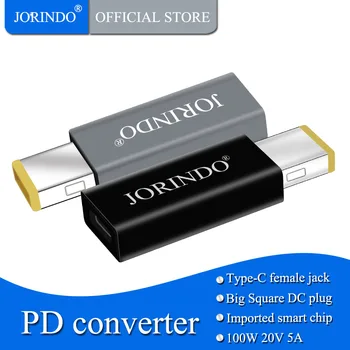 

JORINDO Type-C female jack to big square plug Fast charge converter for Lenovo laptop,PD100W,USBC DC power converter