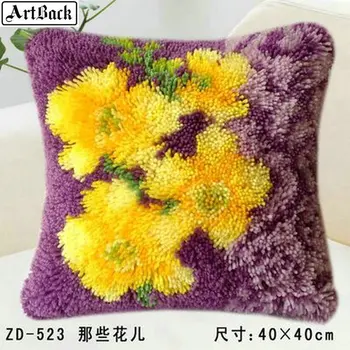 

New Section embroidery flower pillow lock hook cross stitch pillowcase flower grass 3d handmade coarse wool buckle set crafts