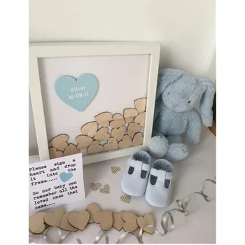 

Wooden hearts Guest book alternative drop box personalized Christening Baptism guestbook frame shadow Box birthday sign in book