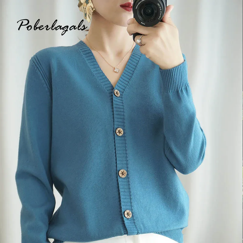 

Autumn winter Knitted Knit cardigans star buckle Commuter Sweater cardigan Women 2019 knit sweaters female V-neck cardigan coat