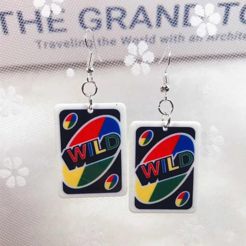 1Pair Drop Earrings  Magic Poker Game Card Crafts Dangle Acrylic Jewelry for Children and Woman