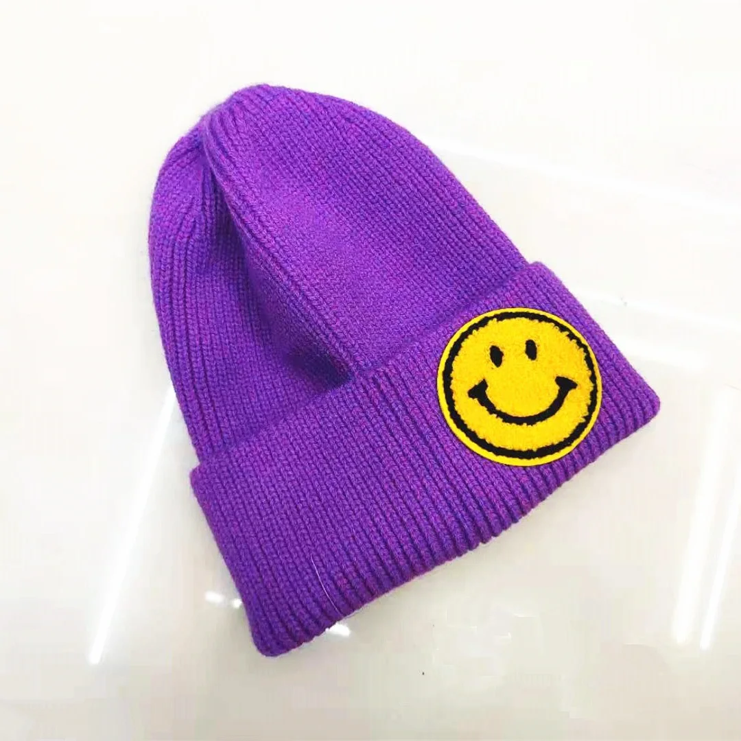 Winter Women Ladies Cute Casual  Smile Patch Knit hat Skullies Thick warm Beanie cap Bonnet Homme Gorras 