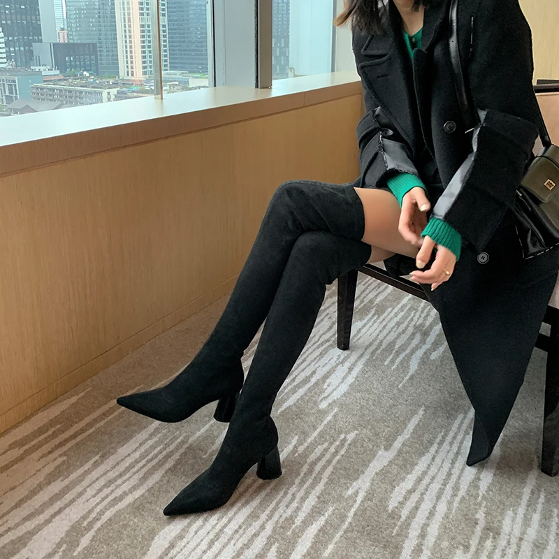 Vanessa’s Women Over The Knee High Boots Sexy Elegant Winter Shoes Square High Heel