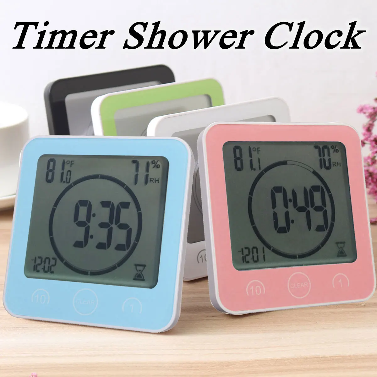 

LCD Digital Wall Clocks Waterproof Shower Bathroom Wall Suction Clock Timer Countdown Alarm Time Temperature Humidity Meter