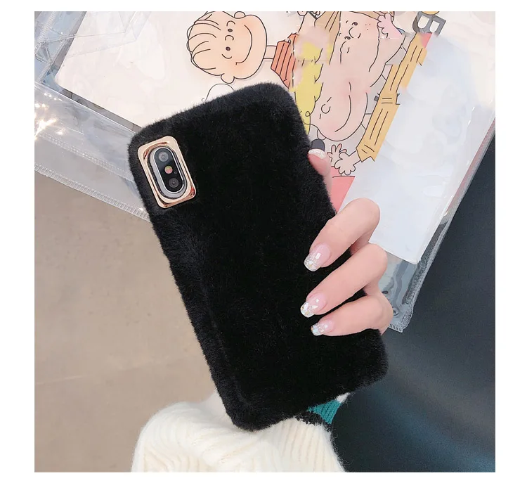 Черный GlamPhoneCase Ранняя осень сплошной цвет плюшевый чехол для iPhone X XS Max XR Мягкий силиконовый чехол для iPhone 7 8 6 6s Plus чехол - Цвет: Черный