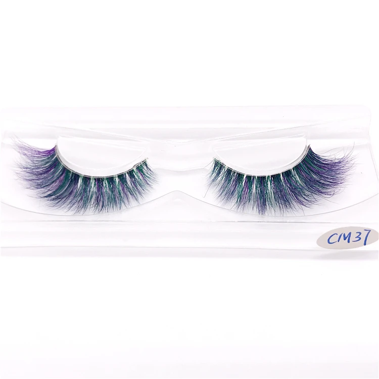 CM37 New color 3D luxury mink lashes wholesale natural long individual thick fluffy colorful false eyelashes Makeup Extension Tools - Цвет: CM37