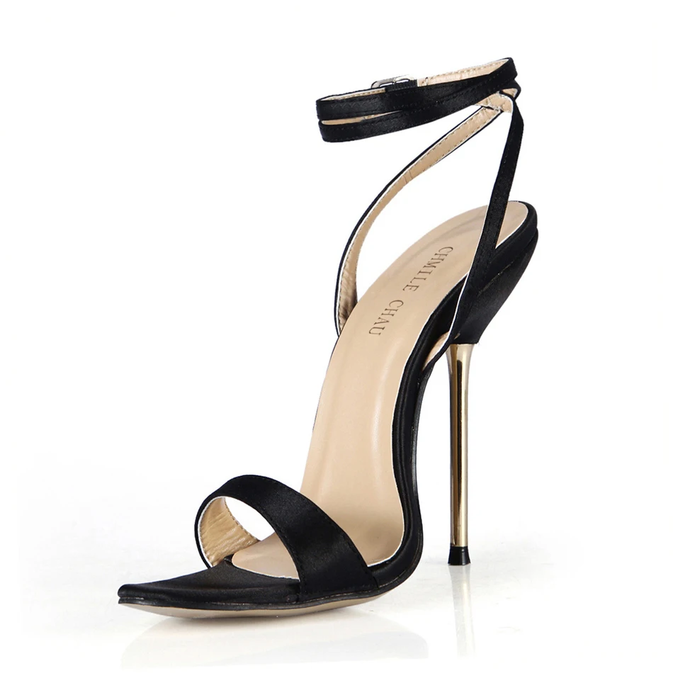 Новые летние сандалии на высоком каблуке 11 см женские атласные сандалии пикантные вечерние туфли на шпильке с открытым носком и ремешком на щиколотке 5-3