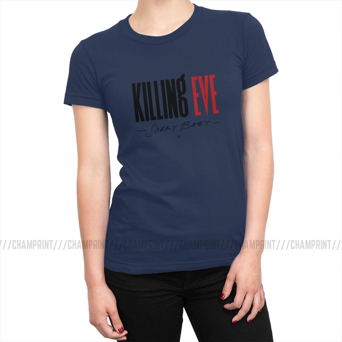 Женская футболка с надписью Killing Eve Sorry Baby X, модная футболка из чистого хлопка, Забавные топы, женская одежда с принтом - Цвет: Тёмно-синий