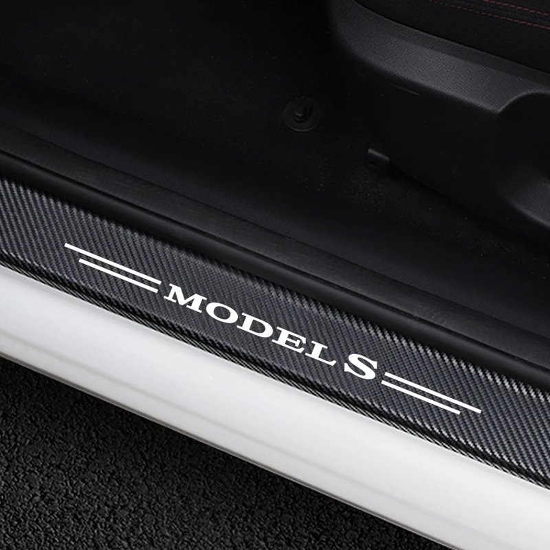 

4PCS Car Sticker For Tesla Model S Door Threshold Decorative Door Sill Scuff Plate Auto Cover Carbon Fiber Protector Accessories