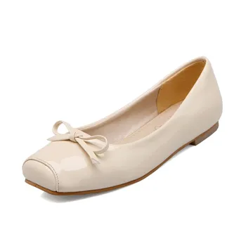 

Big Size Square head lace up bow single shoes summer flat ladies women shoes woman