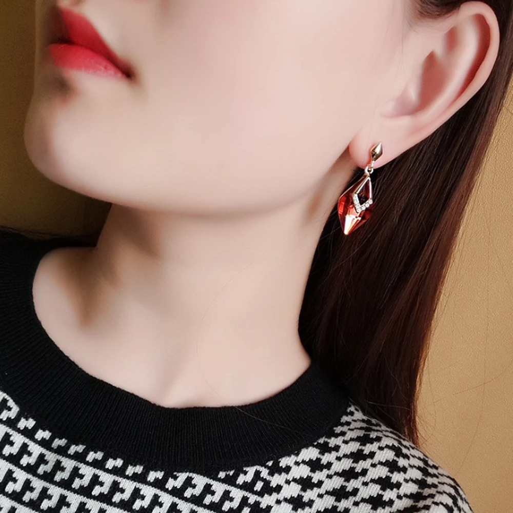Clip Earrings 7 Colors Rhinestone Crystal Tear Drop Shape Clip on Earrings No Pierced for Women Wedding Luxury No Hole