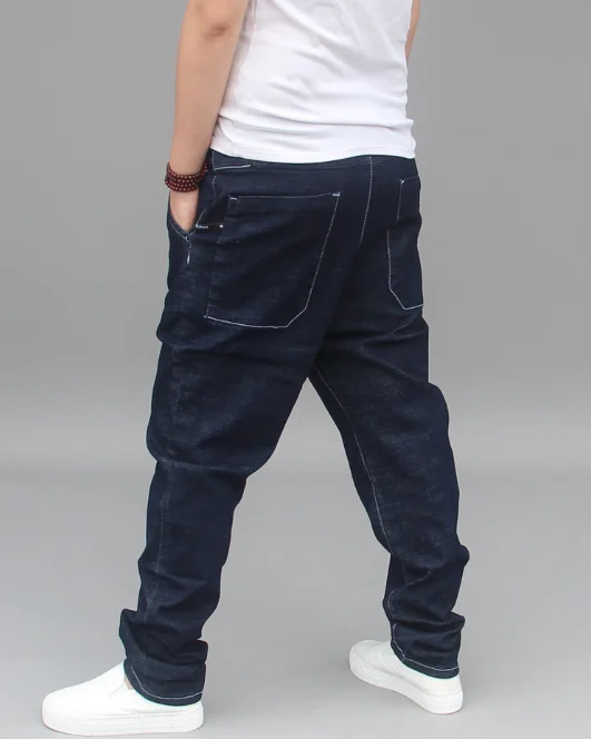 Модные мужские свободные джинсы в стиле хип-хоп, мешковатые штаны-шаровары, большие размеры 40, хип-хоп, мужские черные синие джинсовые штаны