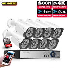 

HKIXDISTE New 4K Ultra HD 8MP H.265 POE NVR Security System Kit Outdoor Waterproof CCTV IP Camera Audio Video Record Set