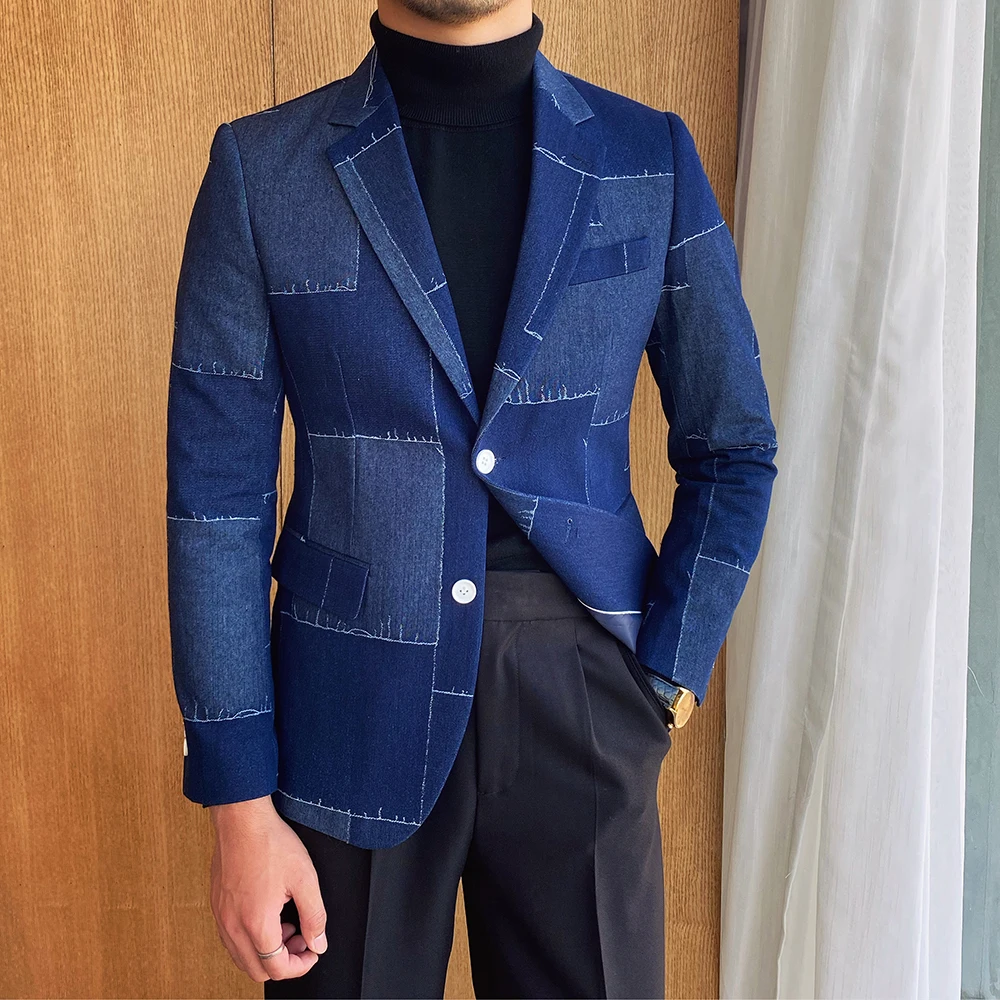 Denim Business Suits Men Formal Party Single Breasted Jacket Pants 2 Pieces Groom Wear Wedding Tuxedo Bespoke Male Classic Dress