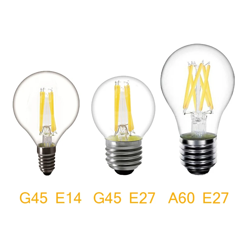 E14 E27 светодиодный Лампа накаливания Эдисона 2W 4W 6W 8W без затемнения Ретро Винтаж диод C35 C35L G45 A60 ST64 AC 220V Стекло нити