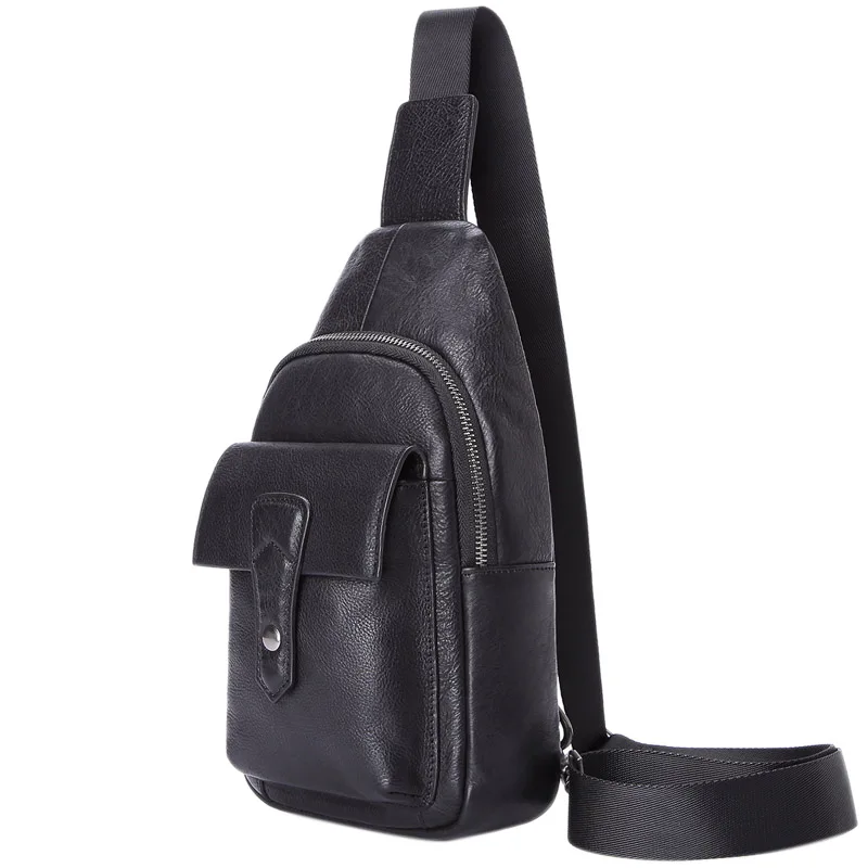

FGGS-MISFITS Leather Men's Messenger Bag Casual Chest Bag Travel Retro Shoulder Bag with Zipper Wear Chest Bag