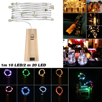 

20 LED String Lights 1M 2M Silver Wire Garland Bottle Stopper Fairy Garland For Outdoor Christmas Party Wedding New Year Decor
