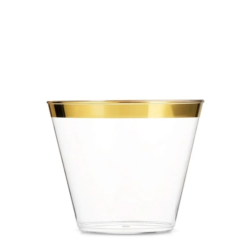 50/100 шт. золотистого цвета, с ободком, пластиковые Винные бокалы чашки 9 унций чистые Необычные одноразовые Свадебные чашки элегантный стаканчики для вечеринки - Цвет: Gold