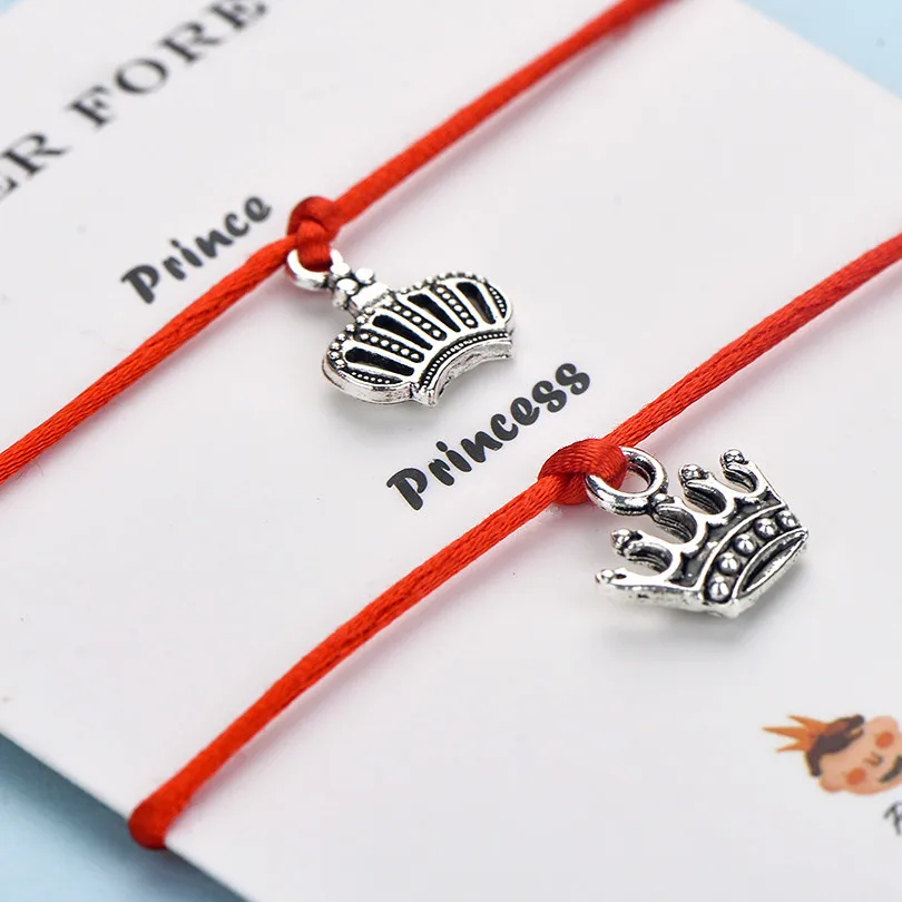 

iYOE 2pcs Together Forever Card Wish Couple Bracelets For Women Men Vintage Prince Princess Crown Bracelet Adjustable Jewelry