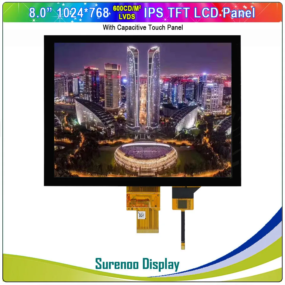 8.0" inch 1024*768 4:3 IPS LVDS High Brightness TFT LCD Module Display Screen Monitor & I2C Capacitive Touch Panel |