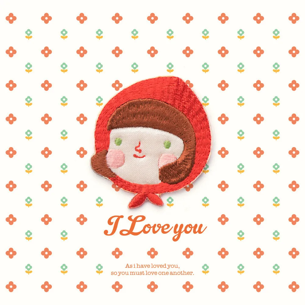 Kleine rote Hut Mädchen Patch Stickerei Aufkleber Eisen auf Patches für Kleidung Applique Stickerei DIY Kleidung Accessoires