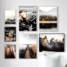Bridge Forest Snow Mountain River Lake Wall Art Print Canvas Painting Nordic Posters And Prints Wall Pictures For Living Room