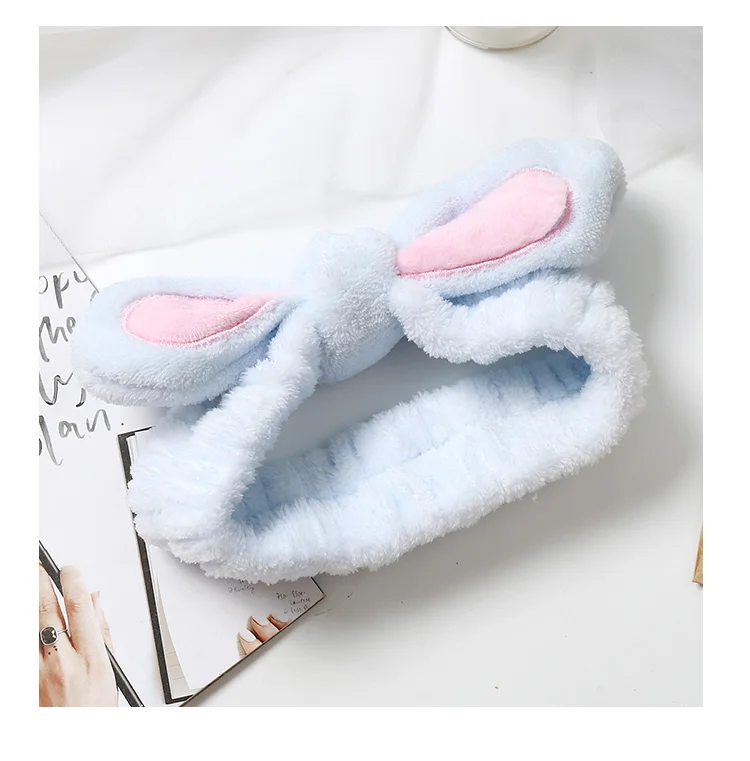 Girl cute soft rabbit ears hair band velvet cartoon cosmetics wide-brimmed headband jewelry multi-color headband spa package