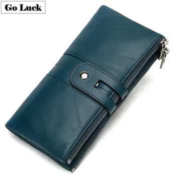 

GO-LUCK Brand New Genuine Leather Zipper Clutch Wallet Men&Women Cell Phone Pouch Wallets Women's Cardholder Purse Coin Bag